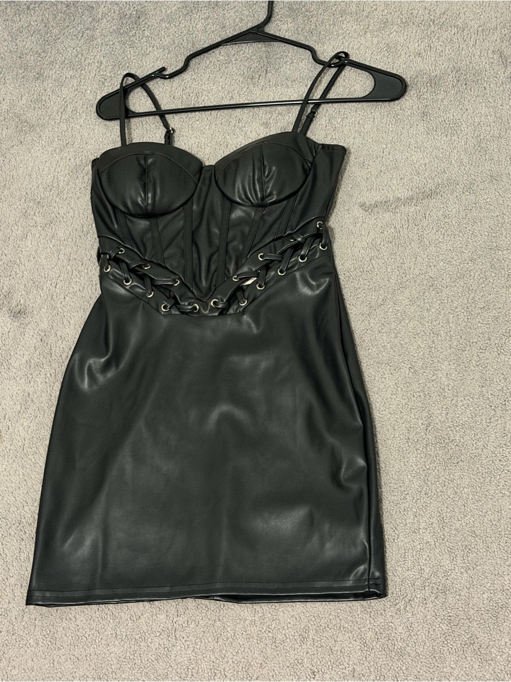 Windsor Black Faux Leather Lace-Up Bustier Mini Dress
